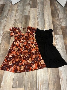 Old Navy Floral Burgundy & Solid Black Short Dresses (2)